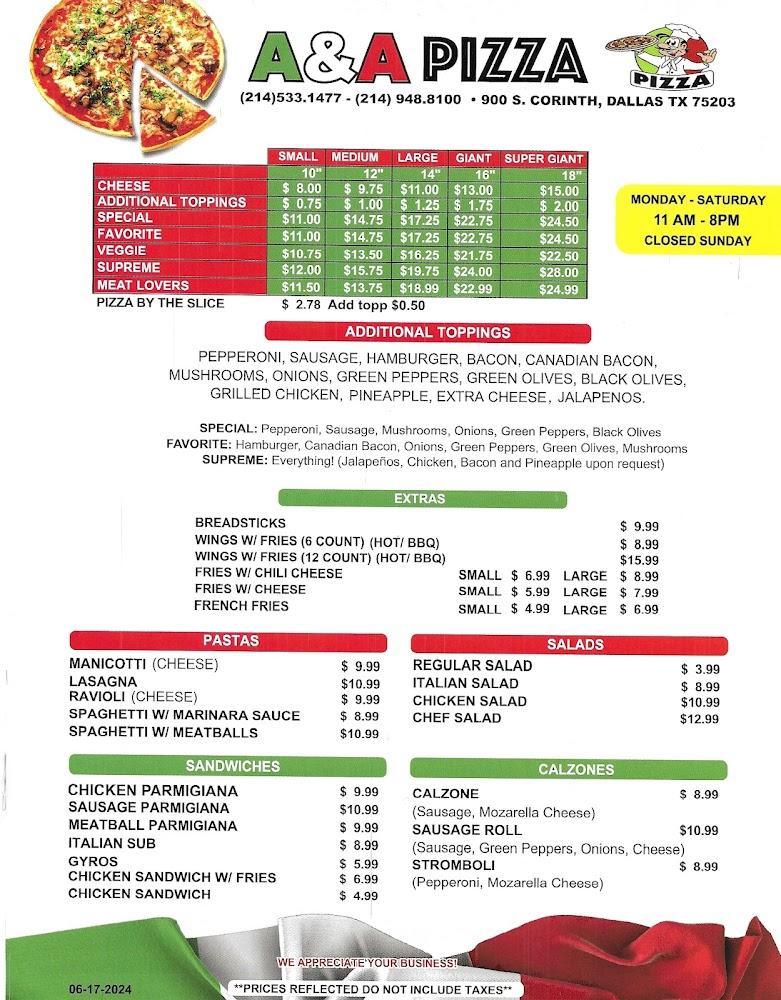 A & A Pizza Cheese - Small 10" - Additional Toppings $0.75 (each)